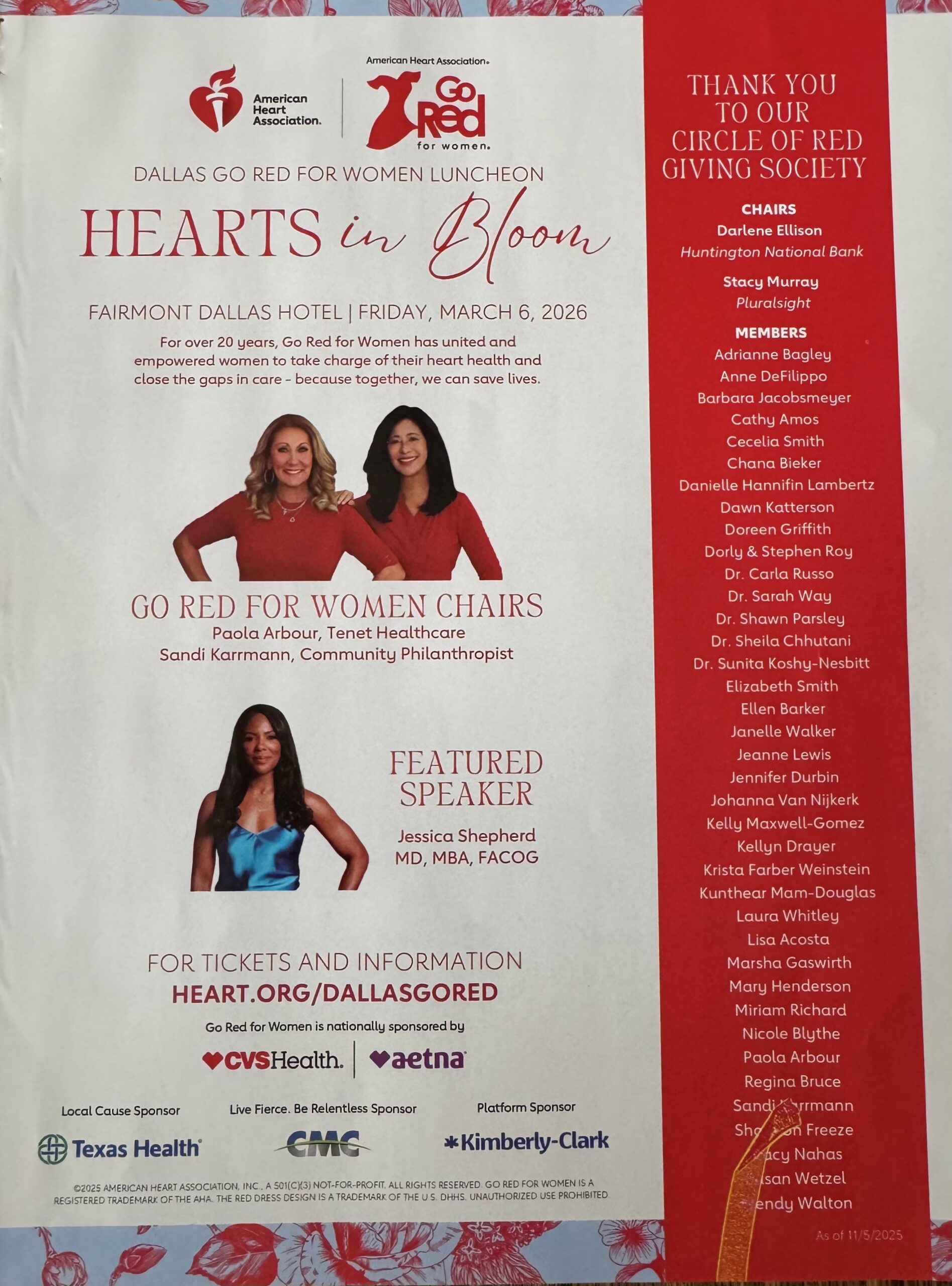 Dallas Go Red for Women Luncheon Hearts in Bloom Save the Date: Friday, March 6, 2025